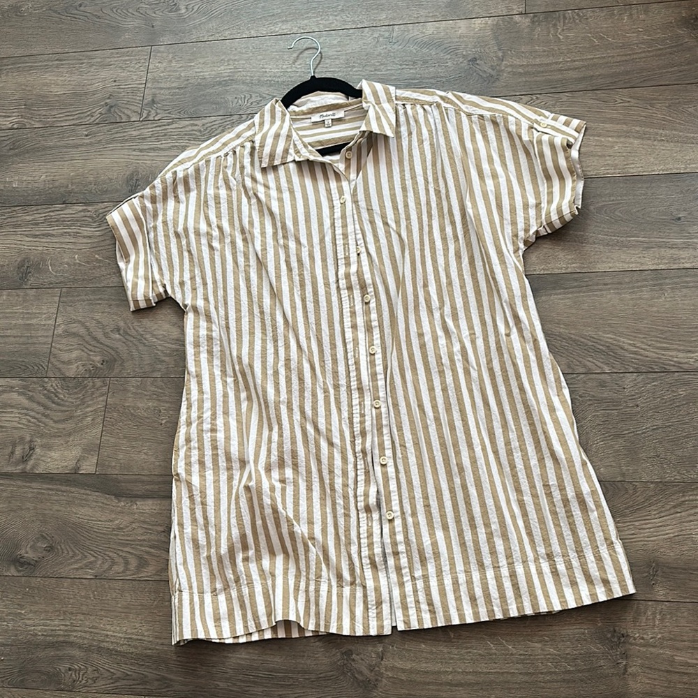 Madewell Tan and White Striped Swim Coverup